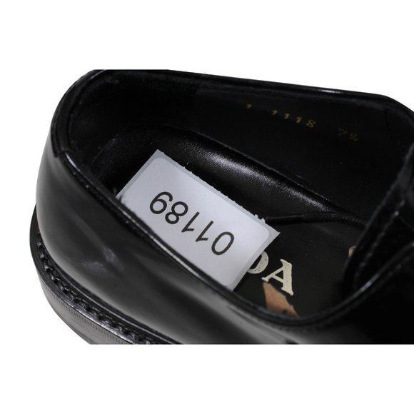 Prada Mens Vintage Dress Shoes 7.5 US 8.5 Black Patent Leather Square Wing Tip